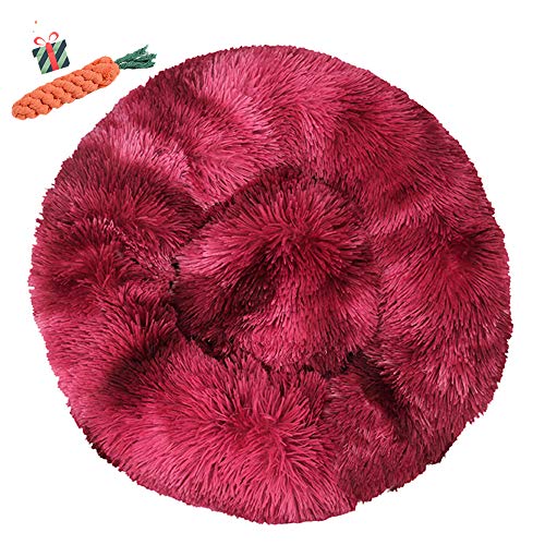 Chickw1 Hundebett rund Hundekissen Plüsch weichem Hundesofa rutschfest Base Katzenbett Donut Größe und Farbe wählbar (Tie-Dye Wein rot,60CM) von Chickwin