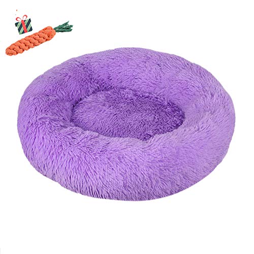 Chickw1 Hundebett rund Hundekissen Plüsch weichem Hundesofa rutschfest Base Katzenbett Donut Größe und Farbe wählbar (lila,80CM) von Chickwin