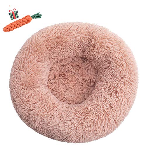 Chickwin Pet Bed for Dog/Cat, Warm Fluffy Extra Soft Anti-Slip Bottom Bed Puppy Sofa Round Warm Cuddler Sleeping Bag Nesting Cave Kennel Soft (120CM,Leder Pink) von Chickwin