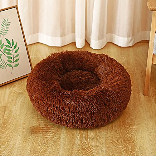 Chickw1 Rund Hundebett für Hunde und Katzen, Warm Weich Katzenbett Donut Plüsches Bett, Waschbar rutschfest Base Haustierbett für Kleine, Mittelgroße und Große Hunde (50CM,Braun) von Chickwing