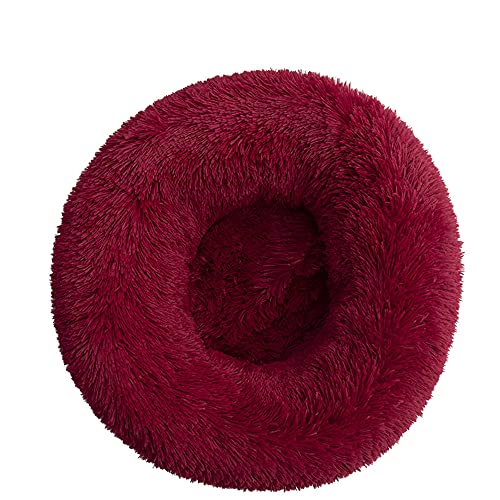 Chickw1 Rund Hundebett für Hunde und Katzen, Warm Weich Katzenbett Donut Plüsches Bett, Waschbar rutschfest Base Haustierbett für Kleine, Mittelgroße und Große Hunde (Weinrot,90CM) von Chickwing