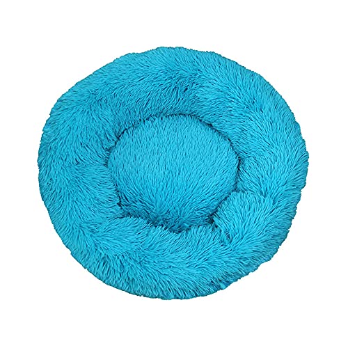 Chickwin Rund Hundebett für Hunde und Katzen, Warm Weich Katzenbett Donut Plüsches Bett, Waschbar rutschfest Base Haustierbett für Kleine, Mittelgroße und Große Hunde (110CM,Blau) von Chickwing