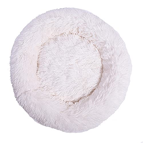 Chickwin Rund Hundebett für Hunde und Katzen, Warm Weich Katzenbett Donut Plüsches Bett, Waschbar rutschfest Base Haustierbett für Kleine, Mittelgroße und Große Hunde (Cremeweiß,120CM) von Chickwing