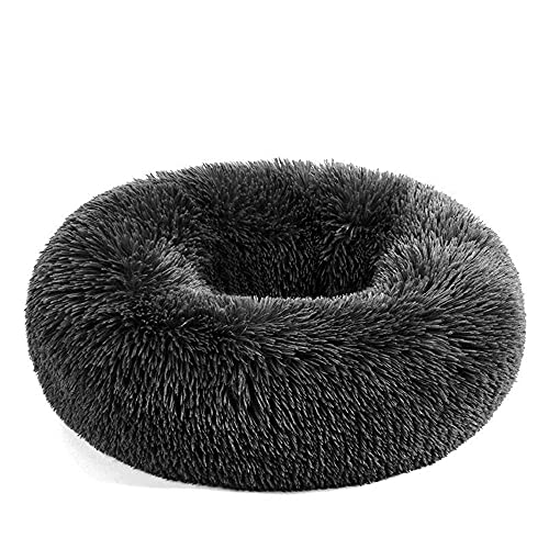 Chickwin Rund Hundebett für Hunde und Katzen, Warm Weich Katzenbett Donut Plüsches Bett, Waschbar rutschfest Base Haustierbett für Kleine, Mittelgroße und Große Hunde (Dunkelgrau,120CM) von Chickwing