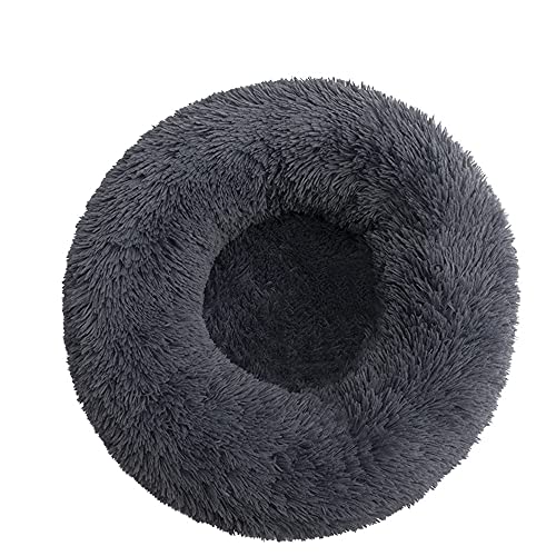 Chickwin Rund Hundebett für Hunde und Katzen, Warm Weich Katzenbett Donut Plüsches Bett, Waschbar rutschfest Base Haustierbett für Kleine, Mittelgroße und Große Hunde (Dunkelgrau,120CM) von Chickwing