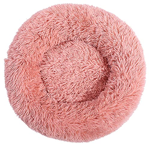 Chickwin Rund Hundebett für Hunde und Katzen, Warm Weich Katzenbett Donut Plüsches Bett, Waschbar rutschfest Base Haustierbett für Kleine, Mittelgroße und Große Hunde (Leder Rosa,120CM) von Chickwing