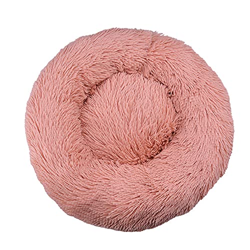 Chickwin Rund Hundebett für Hunde und Katzen, Warm Weich Katzenbett Donut Plüsches Bett, Waschbar rutschfest Base Haustierbett für Kleine, Mittelgroße und Große Hunde (Leder Rosa,120CM) von Chickwing