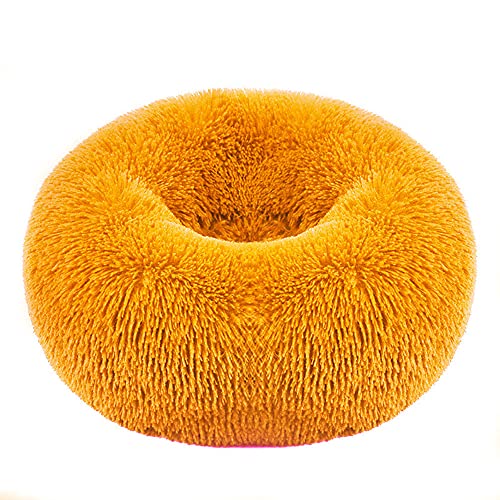 Chickwin Rund Hundebett für Hunde und Katzen, Warm Weich Katzenbett Donut Plüsches Bett, Waschbar rutschfest Base Haustierbett für Kleine, Mittelgroße und Große Hunde (Orange,120CM) von Chickwing