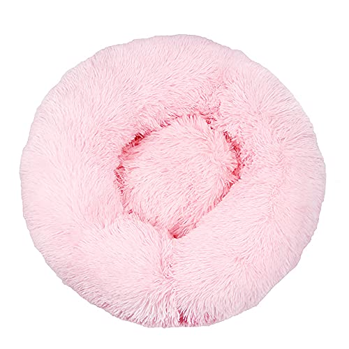 Chickwin Rund Hundebett für Hunde und Katzen, Warm Weich Katzenbett Donut Plüsches Bett, Waschbar rutschfest Base Haustierbett für Kleine, Mittelgroße und Große Hunde (Rosa,120CM) von Chickwing