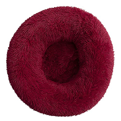 Chickwin Rund Hundebett für Hunde und Katzen, Warm Weich Katzenbett Donut Plüsches Bett, Waschbar rutschfest Base Haustierbett für Kleine, Mittelgroße und Große Hunde (Rotwein,120CM) von Chickwing