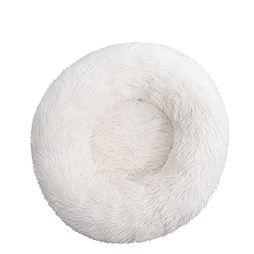 Chickwin Rund Hundebett für Hunde und Katzen, Warm Weich Katzenbett Donut Plüsches Bett, Waschbar rutschfest Base Haustierbett für Kleine, Mittelgroße und Große Hunde (Weiß,120CM) von Chickwing