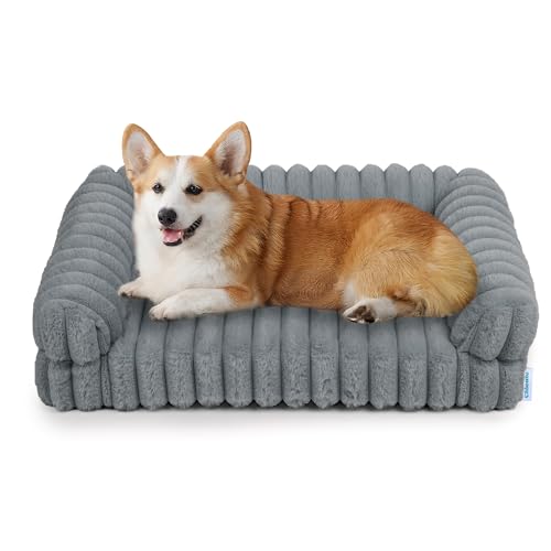 Chicute Wasserdichtes orthopädisches Hundesofa, mittelgroß, Eierschaum, stützendes Hundekäfig-Bett mit waschbarem Bezug, Cord-Fleece, superweiches Haustierbett, Möbel für drinnen (grau) von Chicute