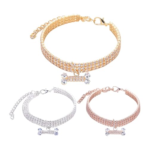 Hundehalsband mit Strasssteinen, 3 Reihen, glitzernd und elegant, ideal für Partys, Hochzeiten und besondere Anlässe von Chienc