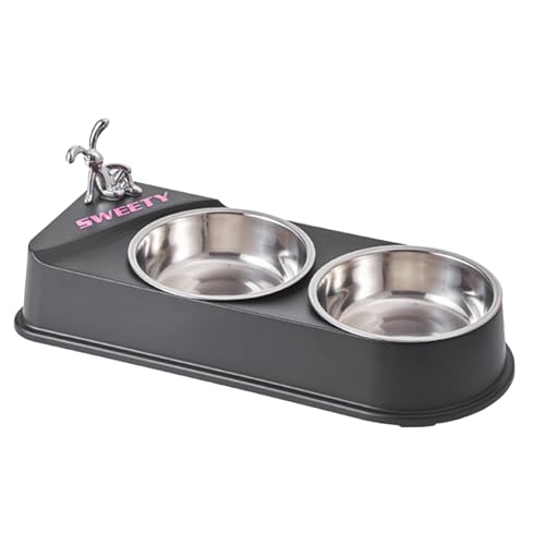 Rutschfester Doppel-Futternapf für Haustiere | Edelstahl-Doppelnapf für Katzen & Hunde – ergonomische, rutschfeste Futternäpfe für Haustiere von Chienc