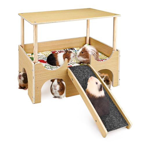 Chihutown Meerschweinchenhaus, Hamsterversteck Kaninchenhaus, Meerschweinchenspielzeug, Meerschweinchenzubehör, Kleintierhäuser und Lebensräume (Holz) von Chihutown