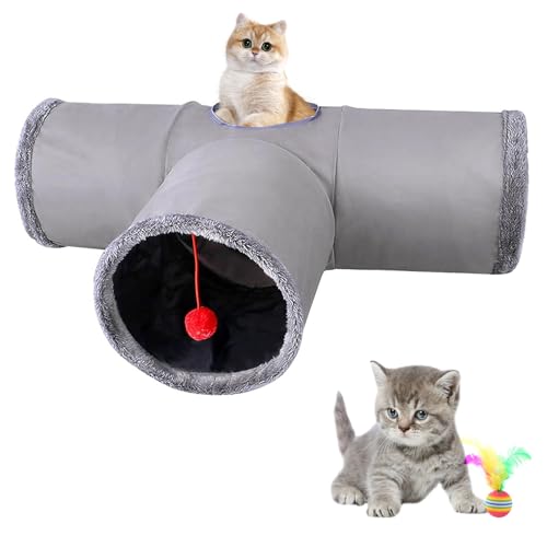 Katzentunnel, 3-Wege Faltbar Katzentunnel mit 1 Loch und Katzenspielzeug Ball, T-förmiger Katzenspieltunnel für Katzen, Kaninchen und Meerschweinchen Katzentunnel, 3-Wege Faltbar Katzentunnel mit 1 Loch und Katzenspielzeug Ball, T-förmiger Katzenspieltunnel für Katzen, Kaninchen und Meerschweinchen von Chingcoo