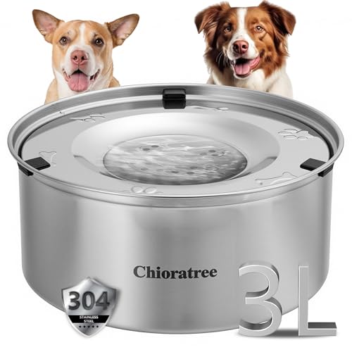Chioratree Wassernapf für Hunde, kein Verschütten, 3 l, großer auslaufsicherer Wassernapf für Hunde, Edelstahl-Stopper, langsames Trinken, Anti-Spritzer, Wasserspender für unordentliche Trinker von Chioratree