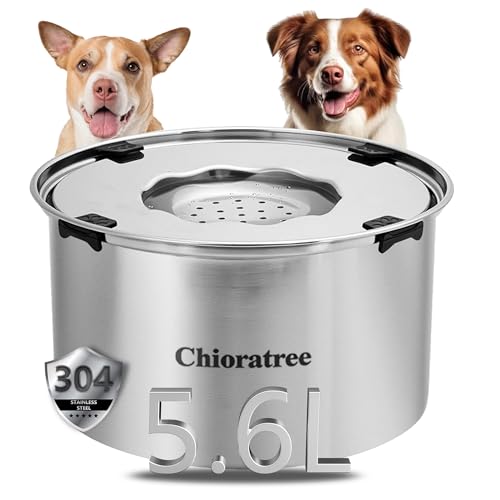 Chioratree Wassernapf für Hunde, kein Verschütten, 5,6 l, großer auslaufsicherer Wassernapf für Hunde, Edelstahl-Stopper, langsames Trinken, Anti-Spritzer, Wasserspender für unordentliche Trinker von Chioratree