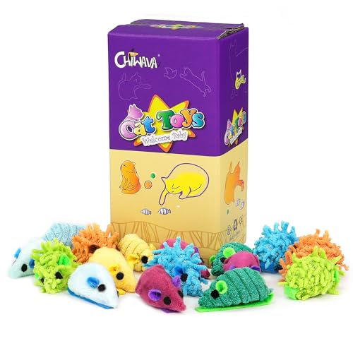 Chiwava 27 Stück 5cm zottelige Katzenspielzeug mäuse mit Rassel, Sortiert, kleine Maus, interaktives Spielen für Indoor-Katzen von Chiwava