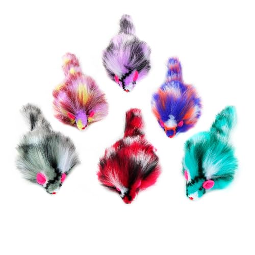 Chiwava 6 Stück 8 cm langhaarige pelzige Mäuse mit Rassel, Farbverlauf, kleines Katzenspielzeug, Maus, Kätzchen, interaktives Spielzeug von Chiwava