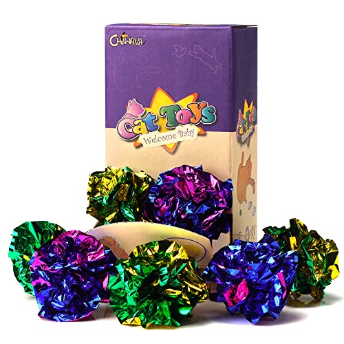 Chiwava 24 Stück 4 cm Mylar Bälle Katze Spielzeug Glänzend Crinkle Ball Kitten Knistern Leichtes Spiel Sortiert Farbe von Chiwava