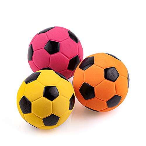 Chiwava 3 Stück 7 cm Hundespielzeug Ball aus Latex Fußball mit Quietsche Kauen Werfen Interaktives Spiel für Medium Hunde Sortierte Farbe von Chiwava