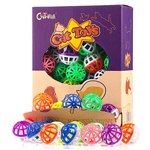 Chiwava 45PCS 4 cm Kunststoff Katzenspielzeug Ball mit Glocke Gitter Jingle Bälle Kätzchen Chase Pounce Rassel Spielzeug Sortiert Farbe von Chiwava