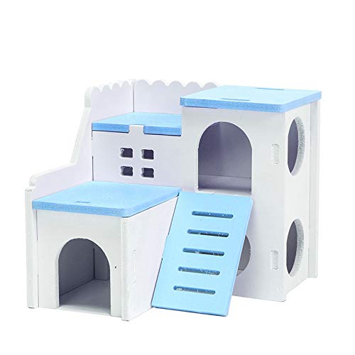 Chnegral Hölzernes Hausversteck Hütte Rattenversteck Übungsspielzeug für kleine Tiere wie Zwerg und Maus (blau) von Chnegral
