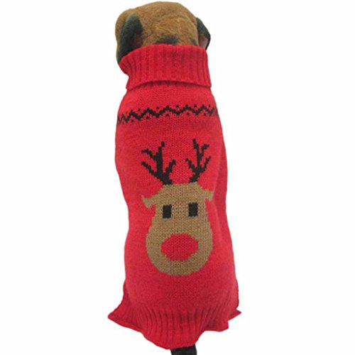 Chnegral Hundekleidung für den Winter, Wollpullover, Strickkleidung, Welpen, warmes Hirschhalfter (Größe XL, rot) von Chnegral