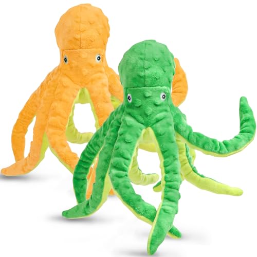 Chngeary 2 Pack Octopus Hundespielzeug für große Hunde, quietschendes Hundespielzeug mit lebendigem Oktopus-Aussehen, weichem Stoff und stabilem Hundespielzeug für Indoor-Spielen (Grün + Gelb) von Chngeary
