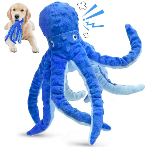 Chngeary Octopus Squesky Hundespielzeug für große, mittelgroße und kleine Hunde, gefülltes und robustes Plüsch-Hundespielzeug für aggressive Kauer (blau) von Chngeary