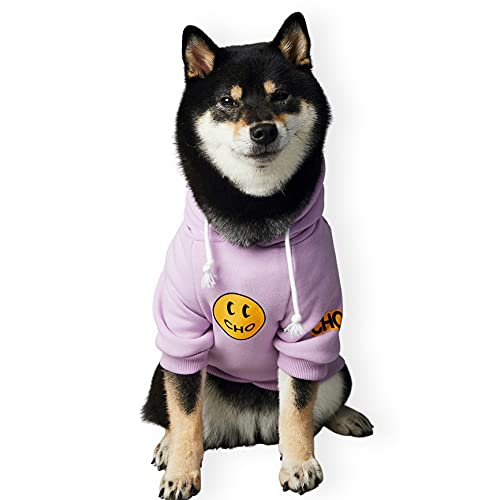 ChoChoCho Smiley-Hunde-Kapuzenpullover, stilvoll, für Hunde, Katzen, Welpen, Smiley-Gesichtspullover, Baumwolle, modisches Outfit für Hunde, Katzen, Welpen, Größe S, M, L (2XL, Violett) von ChoChoCho