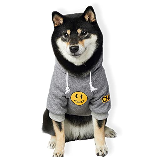 ChoChoCho Smiley-Hunde-Kapuzenpullover, stilvolle Hundekleidung, Smiley-Gesichtspullover, Baumwolle, Sweatshirt, modisches Outfit für Hunde, Katzen, Welpen, klein, mittelgroß, groß (M, grau) von ChoChoCho
