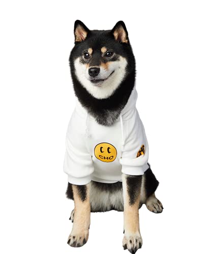 ChoChoCho Smiley-Hunde-Kapuzenpullover, stilvolle Hundekleidung, Smiley-Gesichtspullover, Baumwolle, modisches Outfit für Hunde, Katzen, Welpen, Größe S, M, L, Weiß von ChoChoCho