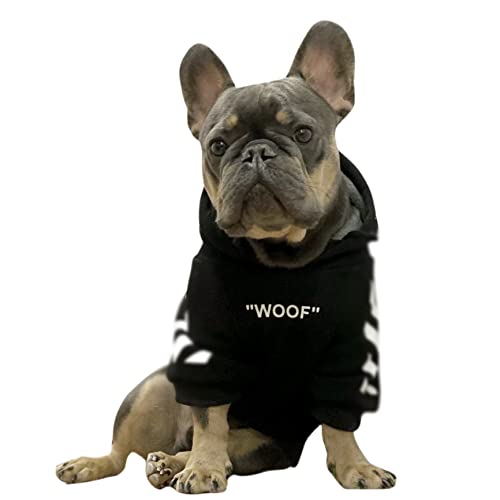 ChoChoCho Woof Hunde-Kapuzenpullover für Haustiere, stylisch, Streetwear, Sweatshirt, modisches Outfit für Hunde, Katzen, Welpen, S, Schwarz mit weißen Streifen von ChoChoCho