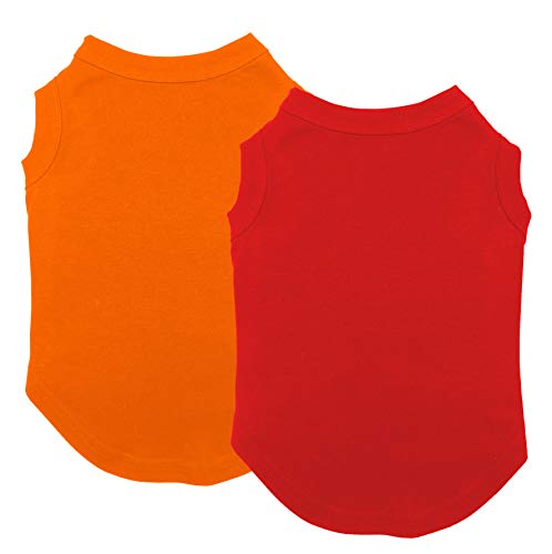 Chol&Vivi Blanko-Hunde-T-Shirt, weich und dünn, 2 Stück, Leere Hemden, passend für XS, M, L, XL, große Hunde, Welpen, Größe L, Rot und Orange von Chol&Vivi