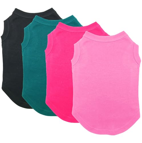Chol&Vivi Hunde-Shirts, einfarbig, weich und dünn, für extra kleine bis extra große Hunde (Schwarz, Dunkelgrün, Rosa, Rosarot, XXL (71,1 cm Brustumfang), 4 Stück von Chol&Vivi