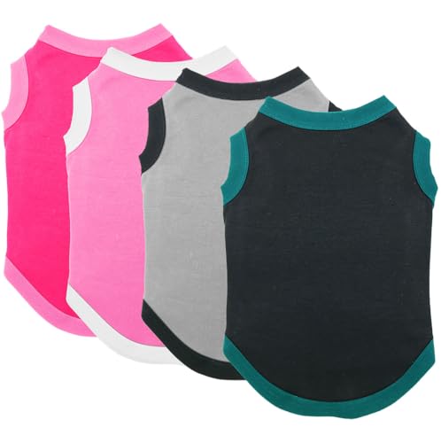 Chol&Vivi Hunde-Shirts, einfarbig, weich und dünn, für extra kleine bis extra große Hunde (schwarz, grau, rosa, rosarot, Größe S (40,6 cm Brustumfang), 4 Stück von Chol&Vivi