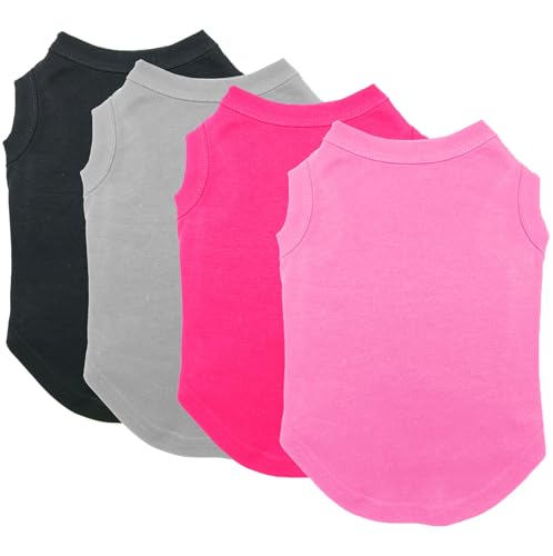 Chol&Vivi Hunde-Shirts, einfarbig, weich und dünn, für extra kleine bis extra große Hunde (schwarz, grau, rosa, rosarot, XXL (71,1 cm Brustumfang), 4 Stück von Chol&Vivi