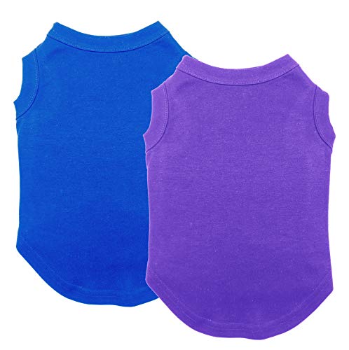 Chol&Vivi Hundekleidung, weiche Baumwoll-T-Shirts für kleine, mittelgroße, große, extra große Hunde (Blau und Violett, Größe M (Brustumfang 45,7 cm), 2 Stück von Chol&Vivi