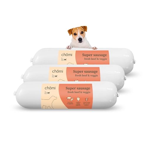 Chōmi Dog Super Sausage Fresh Beef & Veggie 8-er Pack | (200g x 8) Hundefutter | Nassfutter Für Hunde | Rindfleischwurst für Hunde | Adult | Getreide- und konservierungsmittelfrei | Mit Algen | Barf von Chomi