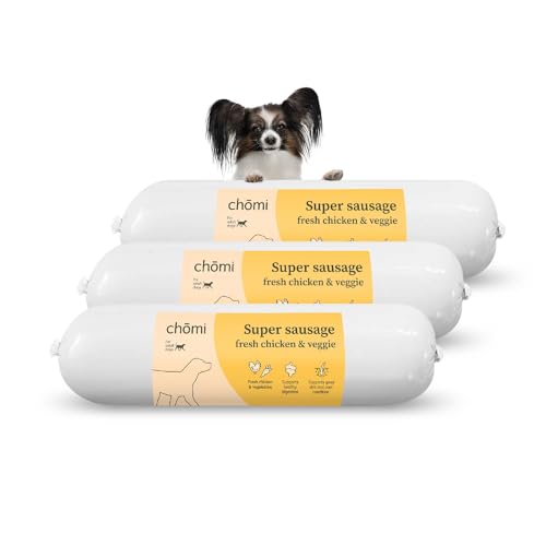 Chōmi Dog Super Sausage Fresh Chicken & Veggie 8-er Pack | (200g x 8) Hundefutter | Nassfutter Für Hunde | Hühnerwurst für Hunde | Adult | getreidefrei und konservierungsmittelfrei | mit Algen | Barf von Chomi