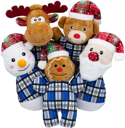 Christmas Dog Squeaky Toy- Plüsch Hundespielzeug für kleine, mittelgroße Hunde mit Quietscher- Interaktives Welpenspielzeug- Niedliches weiches Plüschdessert 5 Sets von Chongqile