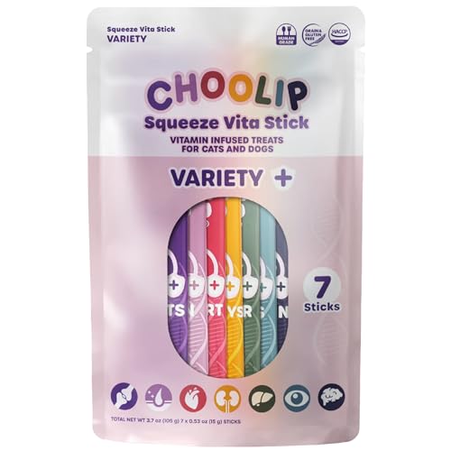Choolip Squeeze Vita Stick Leckerli für Hunde und Katzen, 7 verschiedene Stützriegel mit essentiellen Multivitaminen von Choolip
