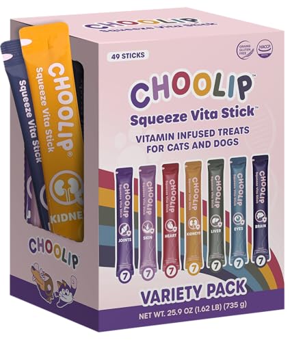 Choolip Squeeze Vita Stick Leckerlis für Hunde und Katzen, 49 verschiedene Stützriegel mit essentiellen Multivitaminen, weiche und schmackhafte Nudeln für alle Lebensphasen Choolip Squeeze Vita Stick Leckerlis für Hunde und Katzen, 49 verschiedene Stützriegel mit essentiellen Multivitaminen, weiche und schmackhafte Nudeln für alle Lebensphasen von Choolip