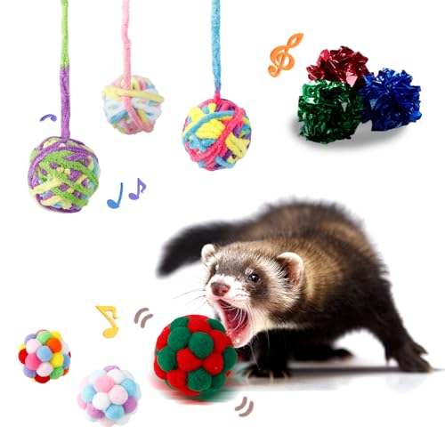 Chordobe Frettchen-Katzenball-Spielzeug – interaktiver Ball aus Wollgarn mit Glocke, buntem Pompon, flauschiger Ball und Knisterbälle für Haustiere, Katzen, Kätzchen von Chordobe
