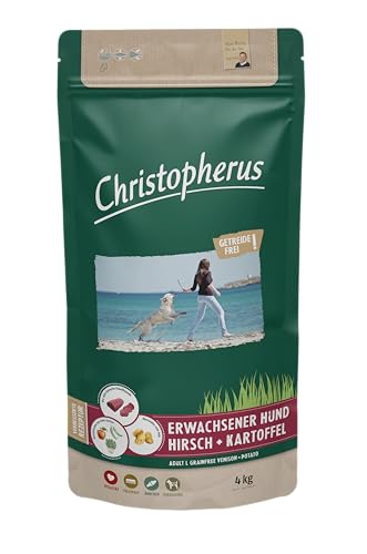 Christopherus Grainfree, Vollnahrung für den ausgewachsenen Hund mit normaler Aktivität, Trockenfutter, Hirsch + Kartoffel, Krokettengröße ca. 1 cm, Ausgewachsener Hund, 12 kg von Christopherus