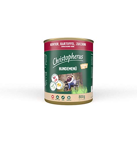 Christopherus Hundemenü, Mit Rentier, Kartoffel, Zucchini, Vollnahrung für erwachsene Hunde, Nassfutter, 6 x 800 g Christopherus Hundemenü, Mit Rentier, Kartoffel, Zucchini, Vollnahrung für erwachsene Hunde, Nassfutter, 6 x 800 g von Christopherus