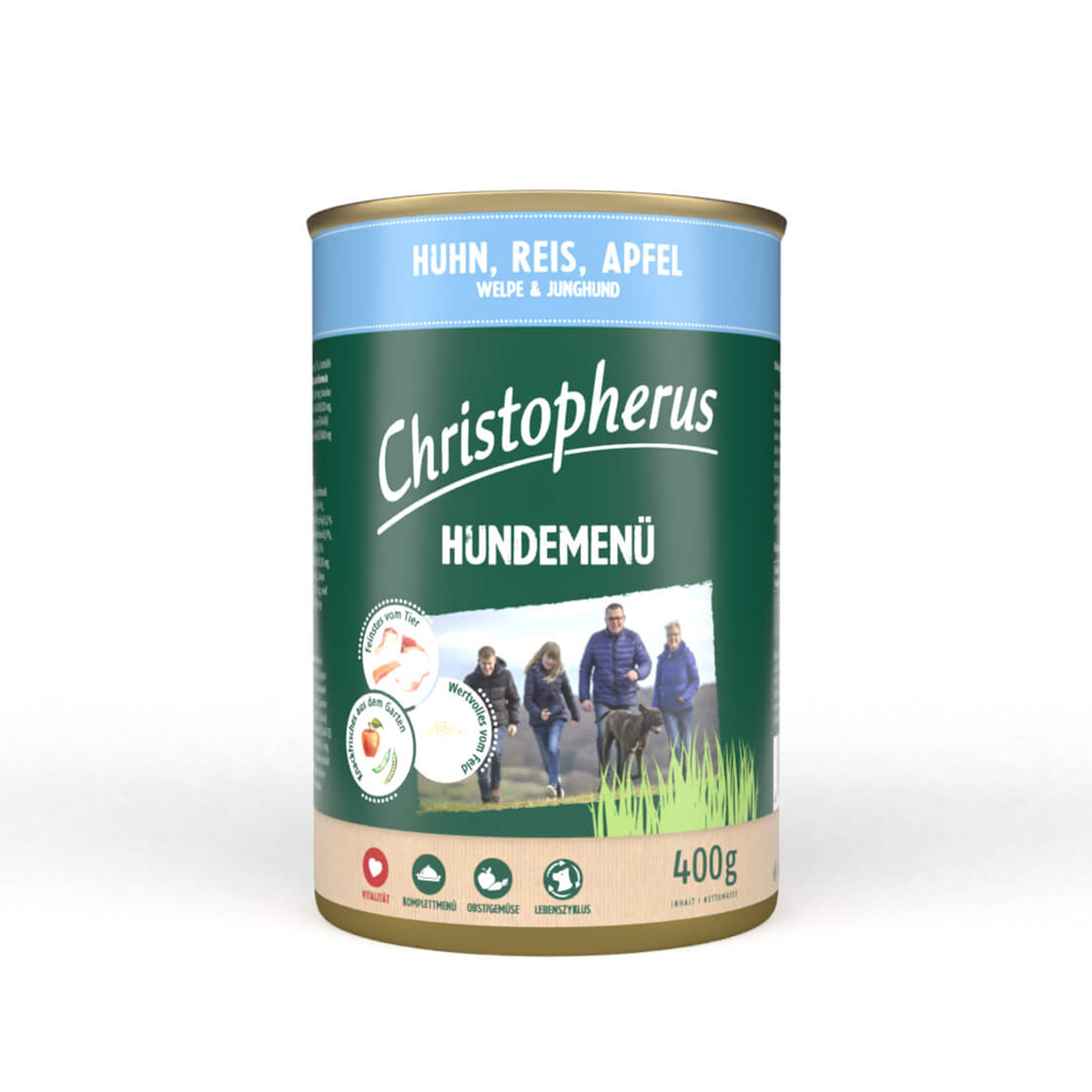 Christopherus Hundemenü Junior Huhn, Reis und Apfel 24x400g von Christopherus