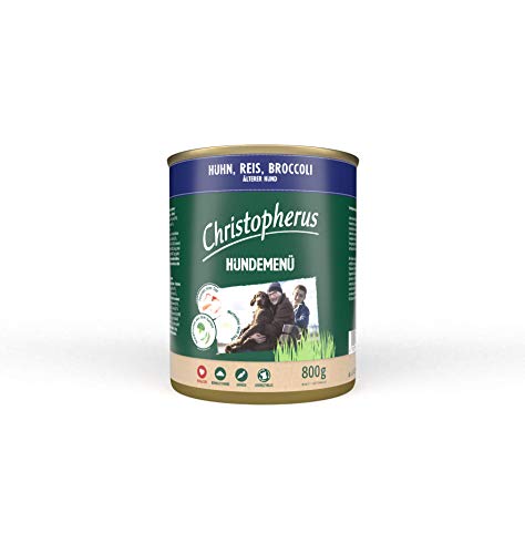 Christopherus Hundemenü Senior, Mit Huhn, Reis, Broccoli, Vollnahrung für ältere Hunde, Nassfutter, 6 x 800 g Christopherus Hundemenü Senior, Mit Huhn, Reis, Broccoli, Vollnahrung für ältere Hunde, Nassfutter, 6 x 800 g von Christopherus